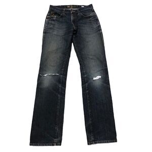 Ariat M5 Straight Leg Blue Dark Wash Distressed Denim Jeans Men's Sz 31x38